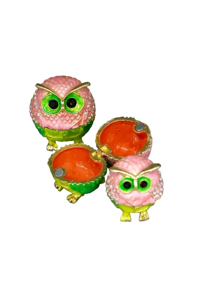 taru pasaj Farklı Boylarda 3'lü Kristal Taş İşlemeli Metal Baykuş Biblo Seti – Dekoratif Aksesuar - Resim 2