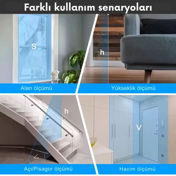 ShopyTech Mini USB Şarjlı Lazer Metre 50 m Dijital Mesafe Ölçer Alan/Hacim Hesabı Pisagor Sürekli Ölçüm - Resim 10