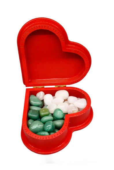 taru pasaj Kırmızı Ahşap Kalp Kutu İçinde Doğal Değerli Taşlar - Anlamlı ve Şık Hediye Seçeneği - Resim 4