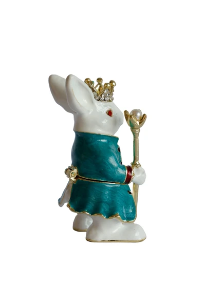 taru pasaj Dekoratif Kral Tavşan Biblo, Kristal Taşlı Metal, 7 cm, 4.5 cm, Hediye Kutulu - 2