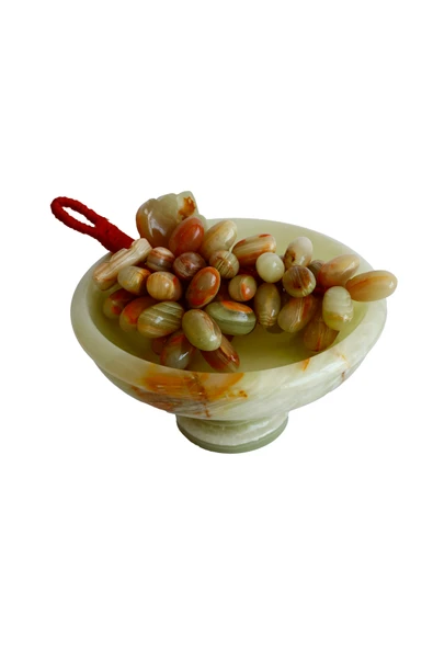 taru pasaj Oniks Doğal Taş Üzüm Seti 6’’ Ayaklı Çanak ile 50 Taneli Üzüm. El Yapımı, Feng Shui Dekor ürün görseli