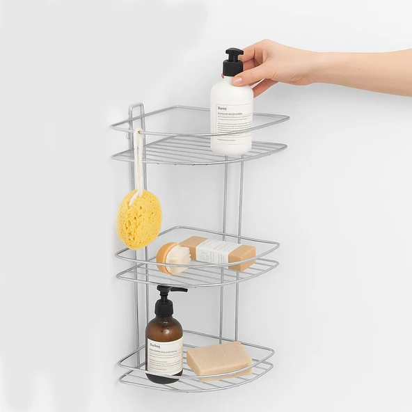 Köşe Rafı Üç Katlı Krom Banyo Duş Şampuanlık Paslanmaz Metal Duvar Tipi Düzenleyici Organizer - Resim 3