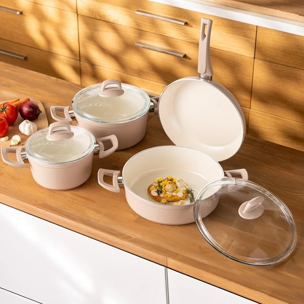 Emsan Crystal 7 Parça Tencere Seti Rosegold - Resim 4