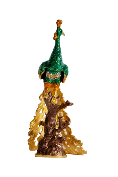 taru pasaj Kristal Taş İşlemeli Metal Tavus Kuşu Biblo – Ağaç Üzerinde Dekor – 18x9 cm - Resim 4