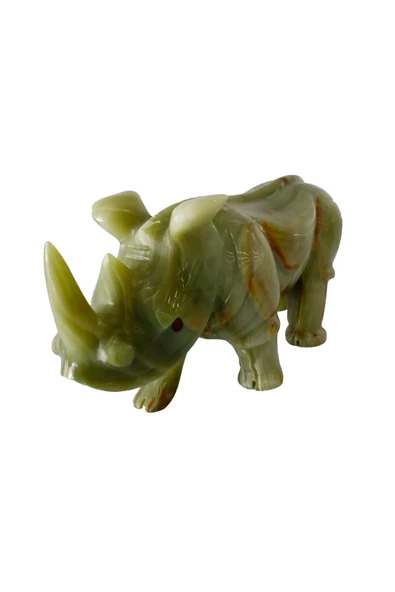 taru pasaj El Yapımı Doğal Yeşil Oniks Taşı Gergedan Biblosu - 30 cm Dekoratif Ev Aksesuarı - Resim 6