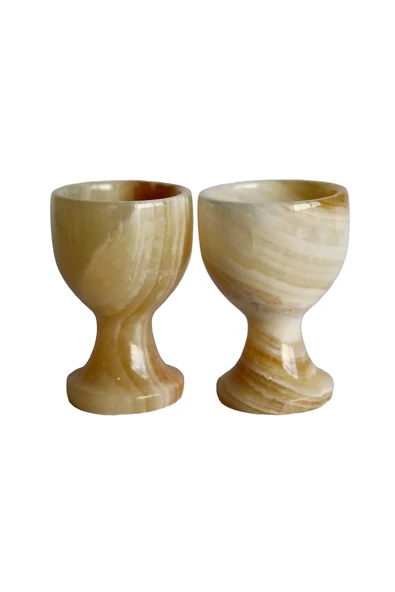 taru pasaj Bal Oniks Doğal Taş Yumurta Kadehi Seti – El Yapımı Dekoratif 2’li / 6’lı Takım, Şık Ev Aksesuarı - 3