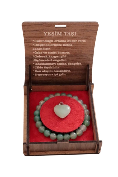 taru pasaj El Yapımı Yeşim Taşı Bileklik ve Kolye Seti – Huzur Dolu Şık Hediye Kutusu