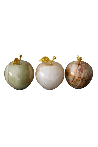 taru pasaj 3'lü Doğal Oniks Taş Elma Biblo Seti - Dekoratif Şık Obje | Ev ve Ofis İçin Süs Eşyası - Resim 2