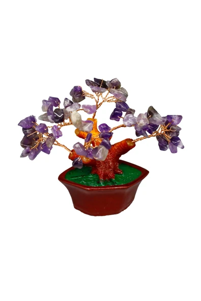 taru pasaj Ametist Doğal Taşlı Bonsai Hayat Ağacı - Dekoratif ve Şifalı Enerji Ağacı - Resim 6