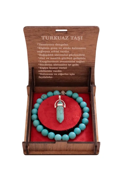 taru pasaj Hediye Kutulu Doğal Turkuaz Taşlı Bileklik ve Kalp Kolyeli Set ürün görseli