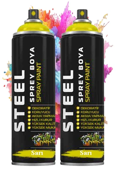 Sarı Sprey Boya 200 ml 2 Adet Hızlı Kuruyan Profesyonel Ahşap Plastik Demir Metal Cam Porselen Duvar Renkli ürün görseli