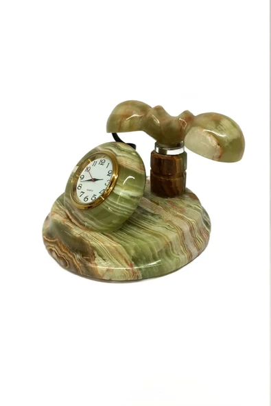 Oniks Ev Dekorasyon Çevirmeli Telefon - Doğal Taş Masa Saati - Akik Taşı Dekoratif Obje Biblo ürün görseli