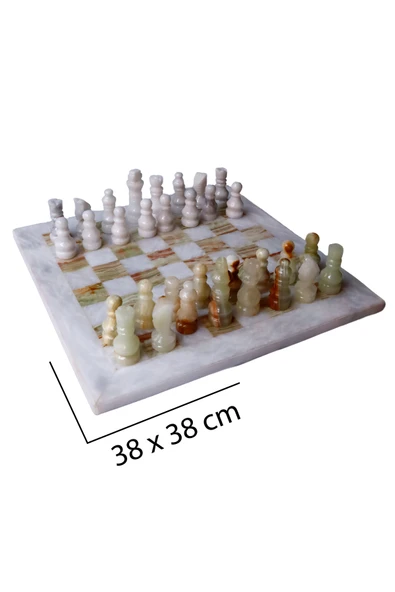 taru pasaj "Oniks Doğal Taş Satranç Takımı - 15 İnç El Yapımı, Hediyelik Kutu" - Resim 2
