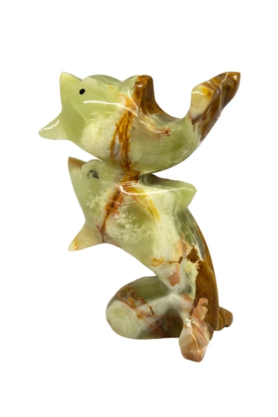 Oniks 2"li Yunus Balığı - Oniks Doğal Taştan Hayvan Fiğürü Biblo - (Damarlı Akik Taşı) - Resim 2