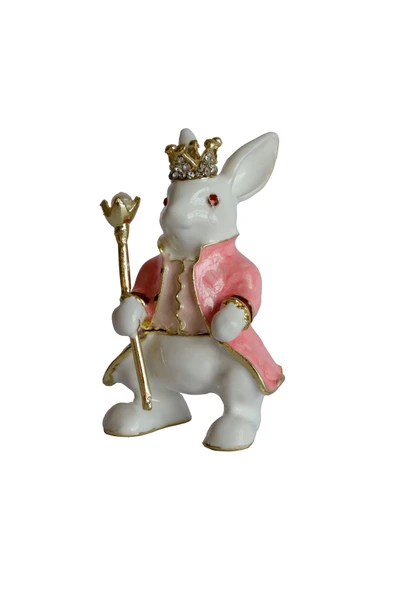 taru pasaj Dekoratif Kral Tavşan Biblo, Kristal Taşlı Metal, 7 cm, 4.5 cm, Hediye Kutulu