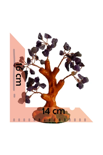 taru pasaj Doğal Ametist Taşlı Hayat Ağacı Biblo - 16x14 cm Enerji Taşı Dekoratif Obje - Resim 2