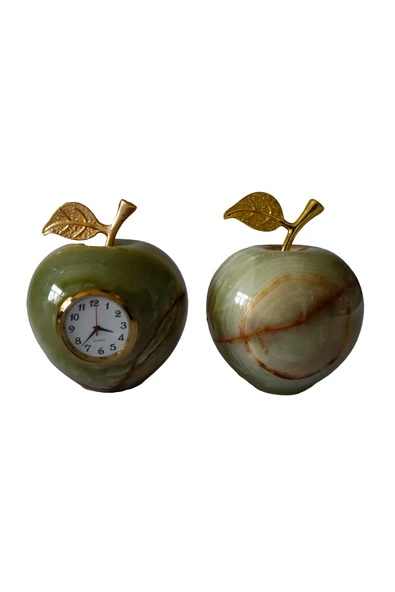 taru pasaj Onyx Doğal Taş Elma Figür ve Elma Masa Saati - Zarif Dekorasyon - Resim 4
