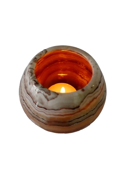 taru pasaj El Yapımı Oniks Hacıyatmaz Mumluk – Doğal Taş ile Sıcak ve Şık Dekor - Resim 3