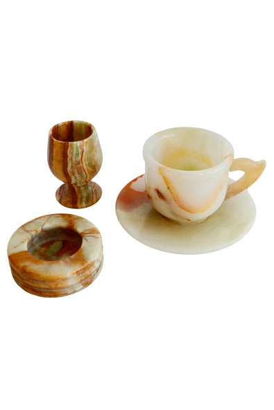taru pasaj Oniks Doğal Taş Fincan, Kadeh ve Kül Tablası Seti – El Yapımı Şık - Resim 2