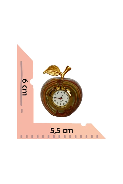 taru pasaj "Doğal Oniks Taş Elma Şeklinde Masa Saati - Dekoratif ve Şık Hediyelik" - 3