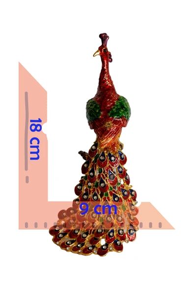 taru pasaj Kristal Taş İşlemeli Metal Tavus Kuşu Biblo – Ağaç Üzerinde Dekor – 18x9 cm - Resim 6