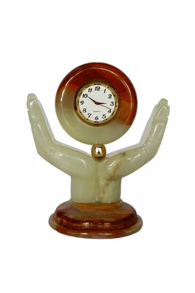 taru pasaj "El Yapımı Doğal Taş El Şeklinde Masa Saati - Şık Dekoratif Oniks Saat ve Hediyelik Eşya" ürün görseli