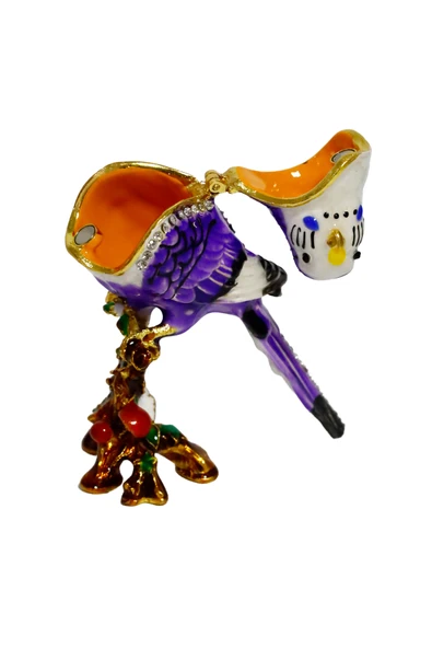 hediye "metal Papağan Biblosu -3 Farklı Renk Varyantlı, Kristal Taşlı Dekoratif Biblo - 8 Cm" - Resim 5