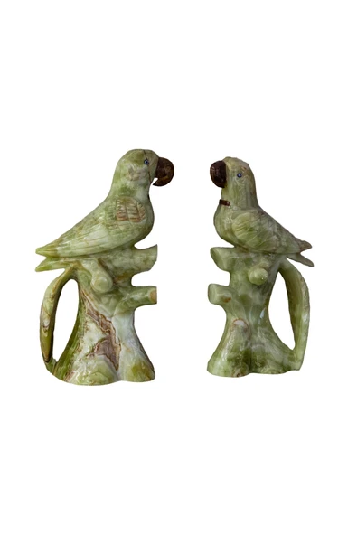 taru pasaj "Doğal Oniks Taşından 2'li Papağan Heykeli - Zarif ve Şık Dekorasyon" - Resim 3