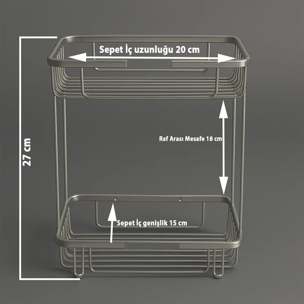 Kare İki Katlı Krom Banyo Şampuanlık Tasarım Çift Kat Duş Rafı Paslanmaz Metal Duvar Organizeri - Resim 2