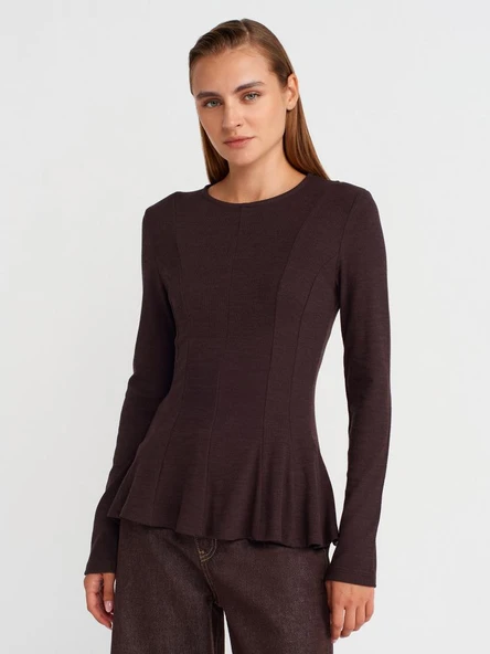 32090 DİLVİN UZUN KOLLU PEPLUM TOP ürün görseli 1