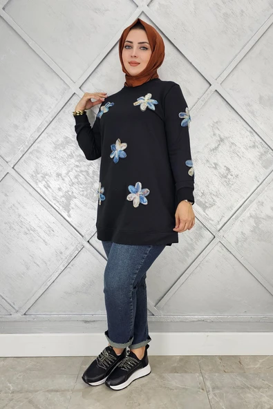 KADIN DİKME ÇİÇEK DETAYLI TESETTÜR TUNİK - Resim 4