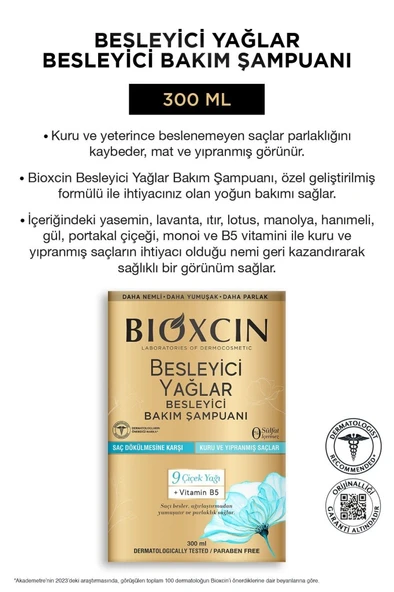 Bioxcin Besleyici Yağlar Bakım Şampuanı 300 ML - Sülfatsız, Kuru ve Yıpranmış Saçlar Saç Dökülme Karşıtı - Resim 4