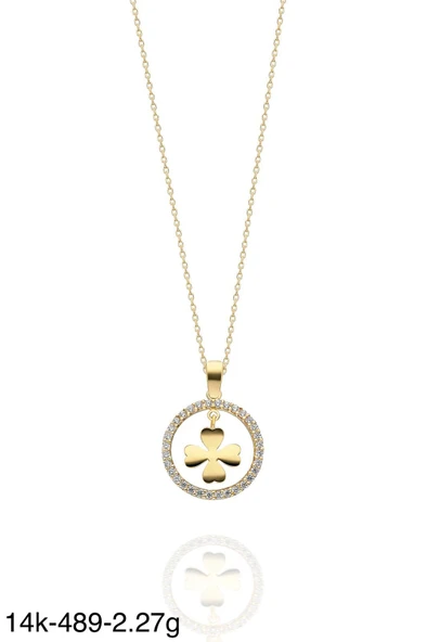 Minik Yoncalı Çok Şık 14 Ayar Altın Kolye - Resim 2