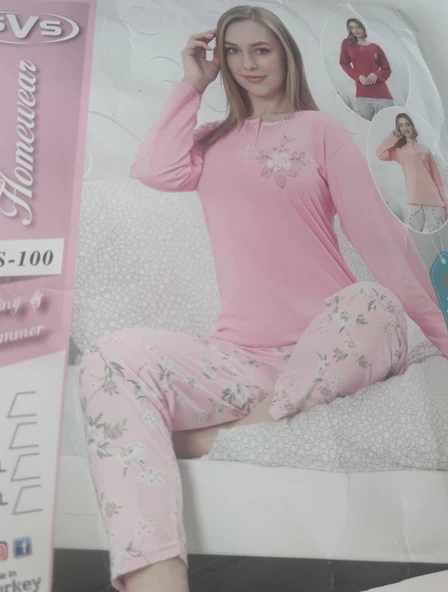İpek Uzun Kollu Pembe Kadın Pijama Takımı L BEDEN ürün görseli