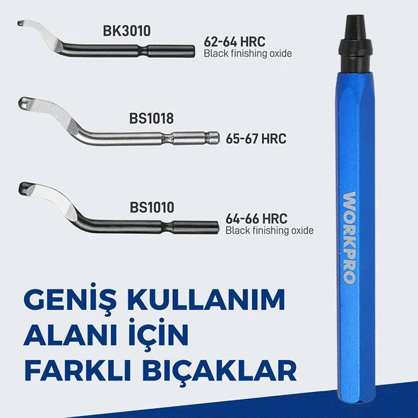 WORKPRO WP309010 Profesyonel Çapak Temizleme Kalemi + 3 Parça Bıçak - Resim 3