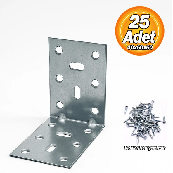 Mobilya (25 ADET) Eşya Dolap Duvara Sabitleme Köşebent Bağlantı Aparatı L Demiri Gönye 40x60x60 Mm - Resim 2