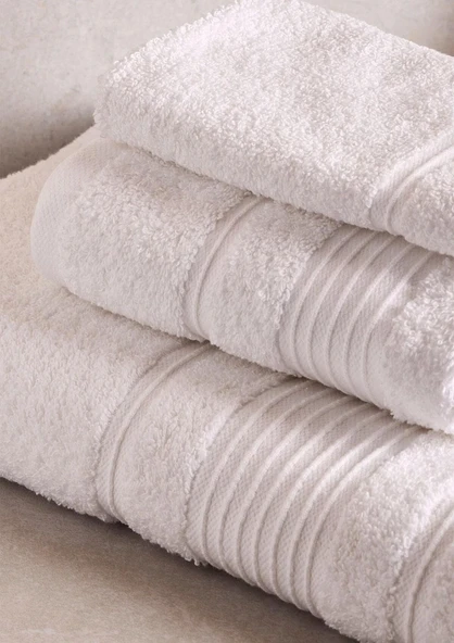 Towy White 100% Pamuk 3'lü Banyo Havlusu Seti - Resim 3