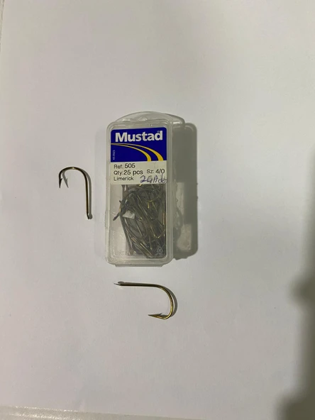 MUSTAD 505  4/0 UZUN SAP BÜYÜK,BRONZ SARI KARIŞIMI RENK,DELİKSİZ İĞNE 24 ADETLİ KUTU ürün görseli