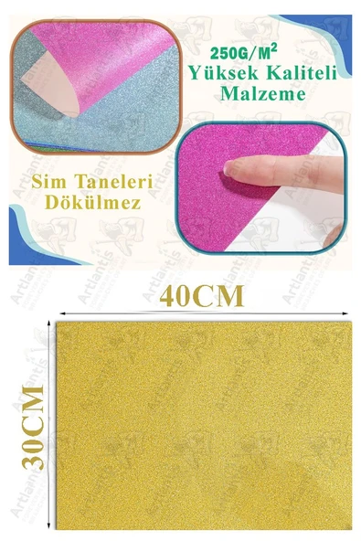 Altın Sarı Simli Karton A3 30x40 cm 10 lu 1 Paket Simli Fon Kartonu Parıltılı Kağıt Anasınıfı Kreş Etkinlik Proje - Resim 2