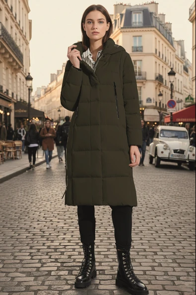 Kadın Uzun Kışlık İçi Elyaflı Astarlı Yan Fermuar Detaylı Şişme Mont ürün görseli