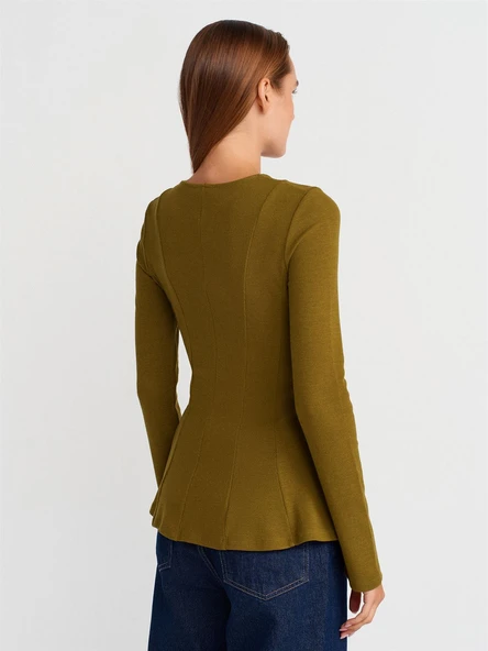 32090 DİLVİN UZUN KOLLU PEPLUM TOP - Resim 9