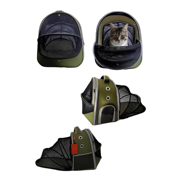 La Vista Yırtılmaz Fileli Paris Pro Genişleyebilen Kedi, Küçük Köpek Sırt Taşıma Çantası Yeşil 32-26-40cm - Resim 2