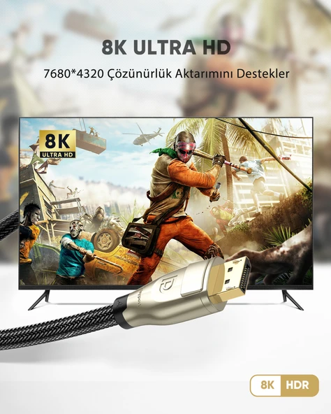 UGREEN 8K 60Hz 4K 144Hz v1.4 DisplayPort Görüntü ve Ses Aktarım Kablosu 3 Metre, Siyah, 60844 - Resim 3