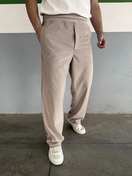 Slimfit Yakalı Astarlı Yan Cep Baggy Pantolonlu Kadife Takım - Resim 2