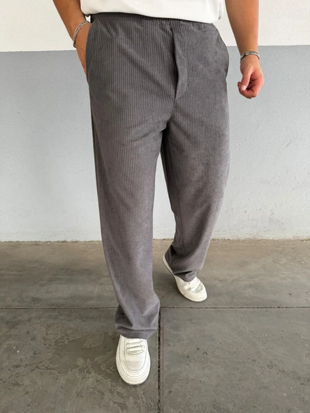 Slimfit Yakalı Astarlı Yan Cep Baggy Pantolonlu Kadife Takım - Resim 5
