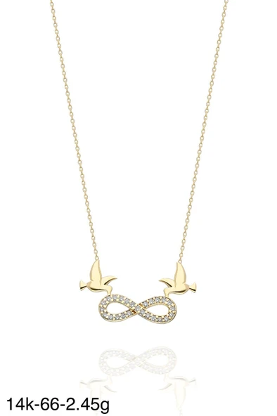 İki Güvercin Sonsuzluk Çok Şık 14 Ayar Altın Kolye - Resim 2