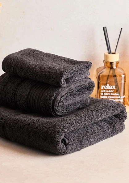 Towy Black 100% Pamuk 3'lü Banyo Havlusu Seti - Resim 2