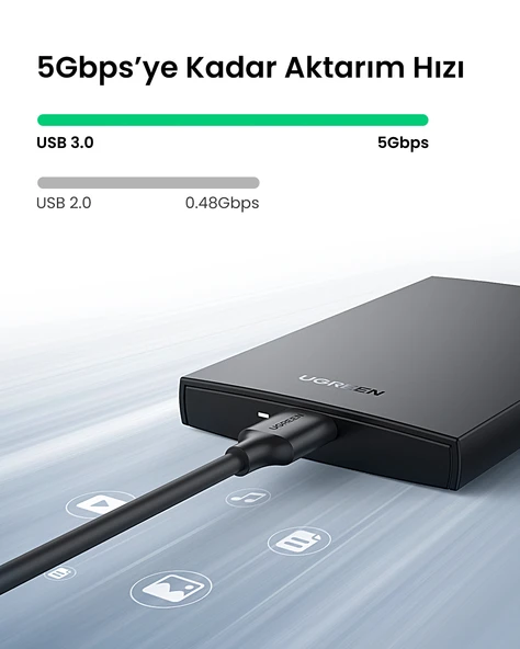 UGREEN 2.5″ USB 3.0 to SATA Hard Disk Kutusu, 60353 - Resim 3