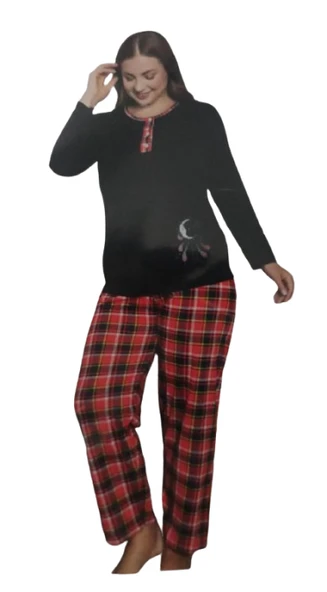 İpek Büyük Beden Uzun Kollu Lacivert Kadın Pijama Takımı ürün görseli