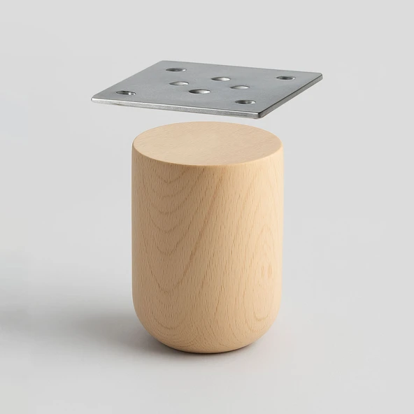 Bohem 10 cm Doğal Ahşap Ayak Boyasız Ham Silindir Mobilya Koltuk Kanepe Ayağı Metal Aparat Dahil ürün görseli